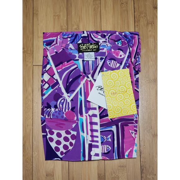 Bob Mackie Wearable Art Silk Shirt Purple Pink Cat Parrot Monkey Print 1X PLUS - Picture 7 of 10